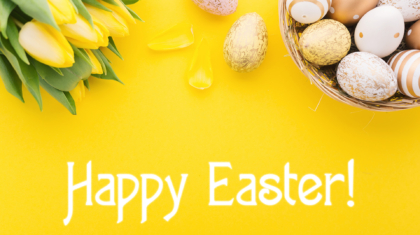Easter Flat Lay of Eggs in Nest